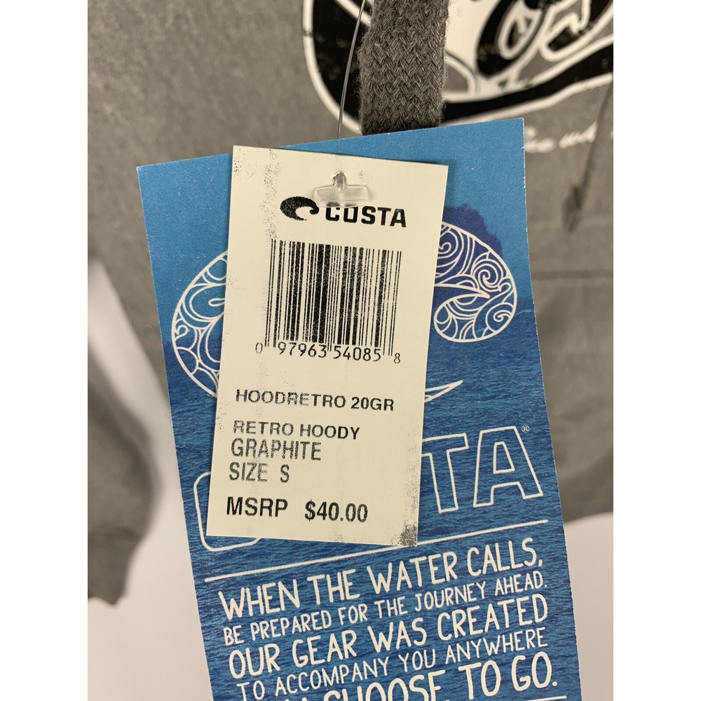 Costa Del Mar Retro Hoody Men's Size Small Graphite Gray New With Tag/ Sticker S - Picture 3 of 5